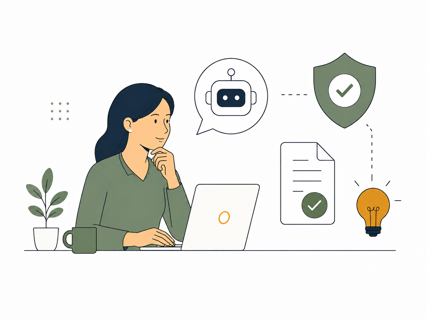 Business professional considering practical AI tools, responsible use, verification and ideas.