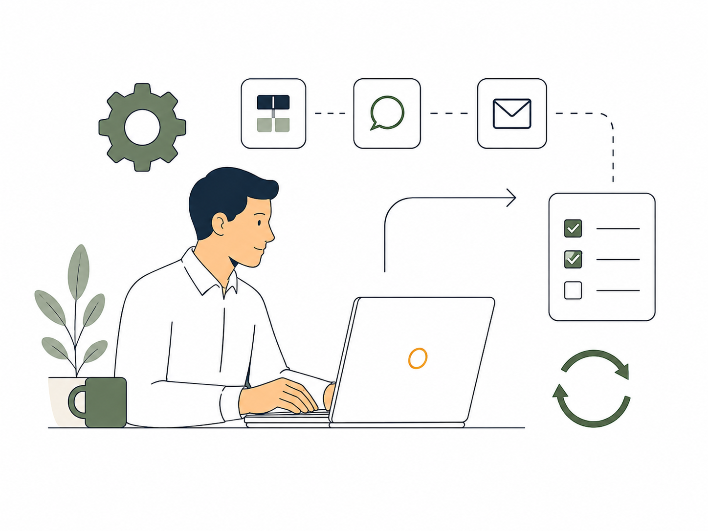 Business analyst reviewing workflow systems, connected tools and process tasks.